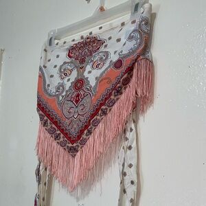 Scarf top with peach fringe detail